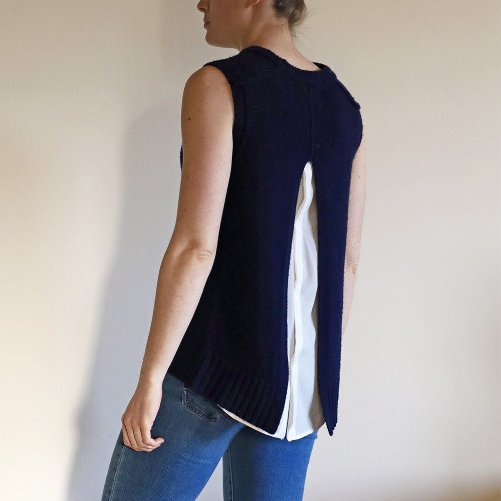 Brochu Walker Blue Sleeveless Mock-Layer Sweater